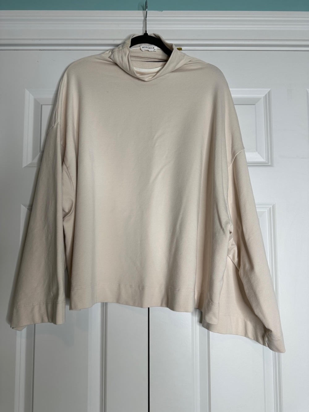 Marcella Amanda Funnel Neck Cream Bell Sleeve Sweatshirt Oversized Minimalist